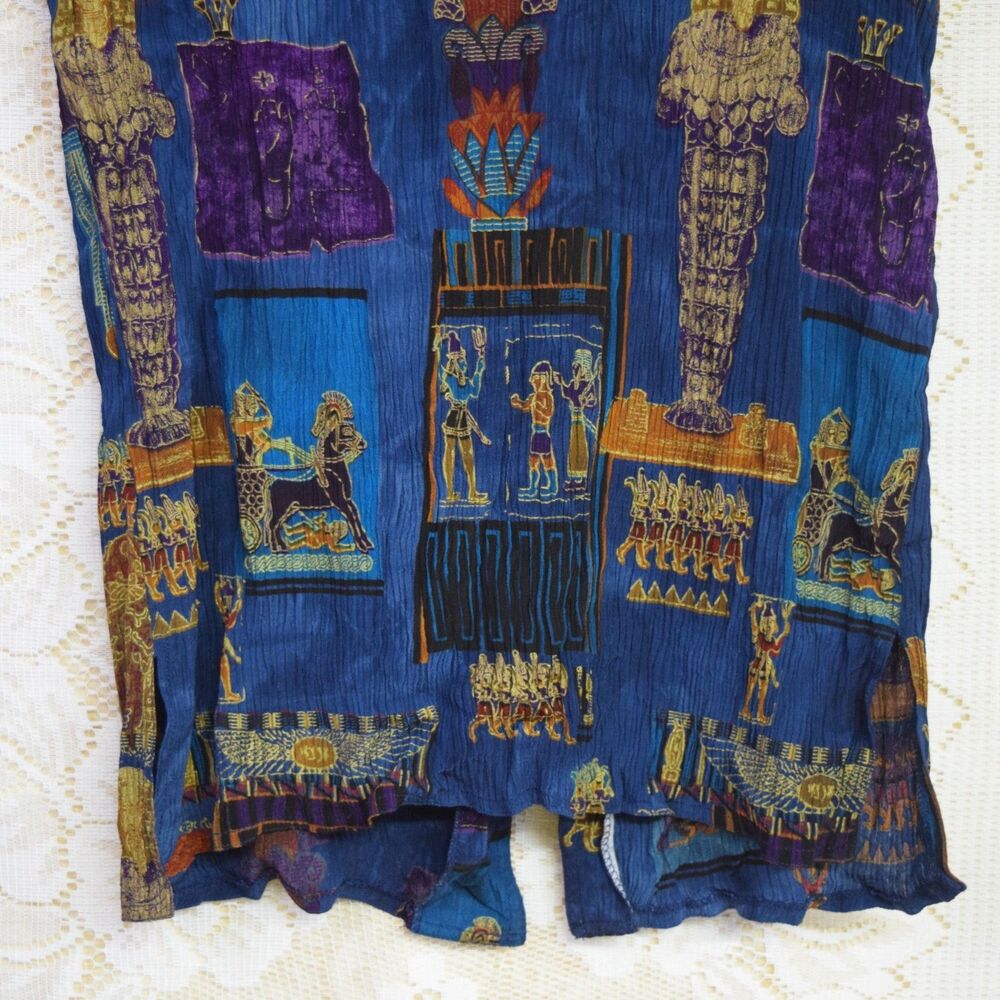 VTG 90s Womens Sz Sm Silk Blend Peker Collection Egyptian History Sarcophagus - Picture 6 of 9
